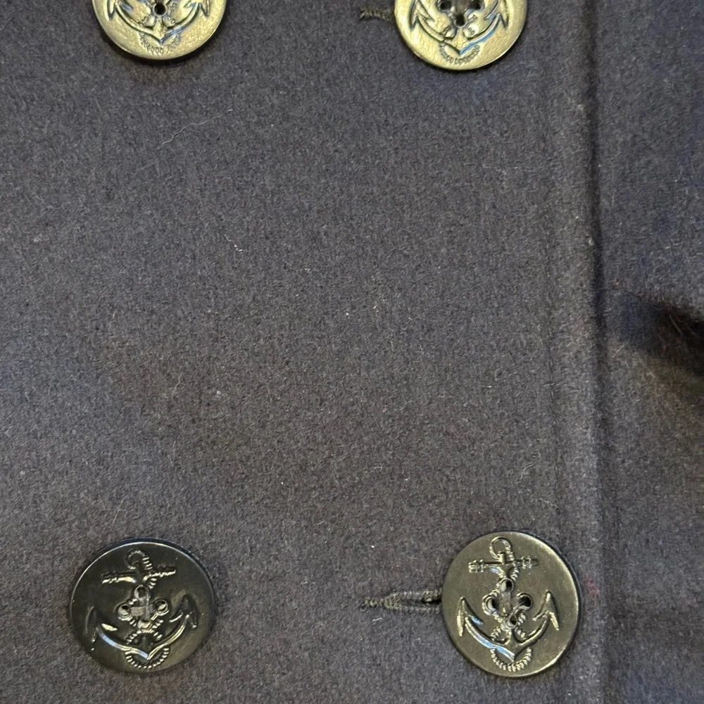 Lands' End Navy 100% Wool Pea Coat with Red Lining - Picture 2 of 4